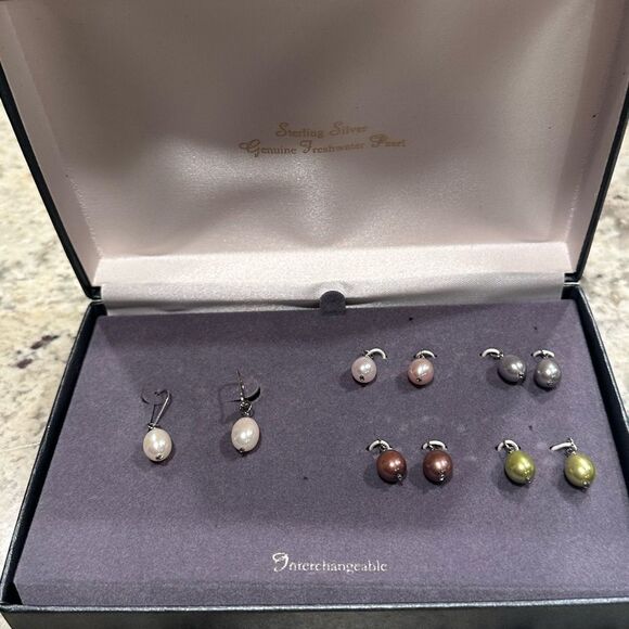 Fresh water pearls Interchangeable Sterling Silver Pearl Earrings Set - Picture 6 of 11